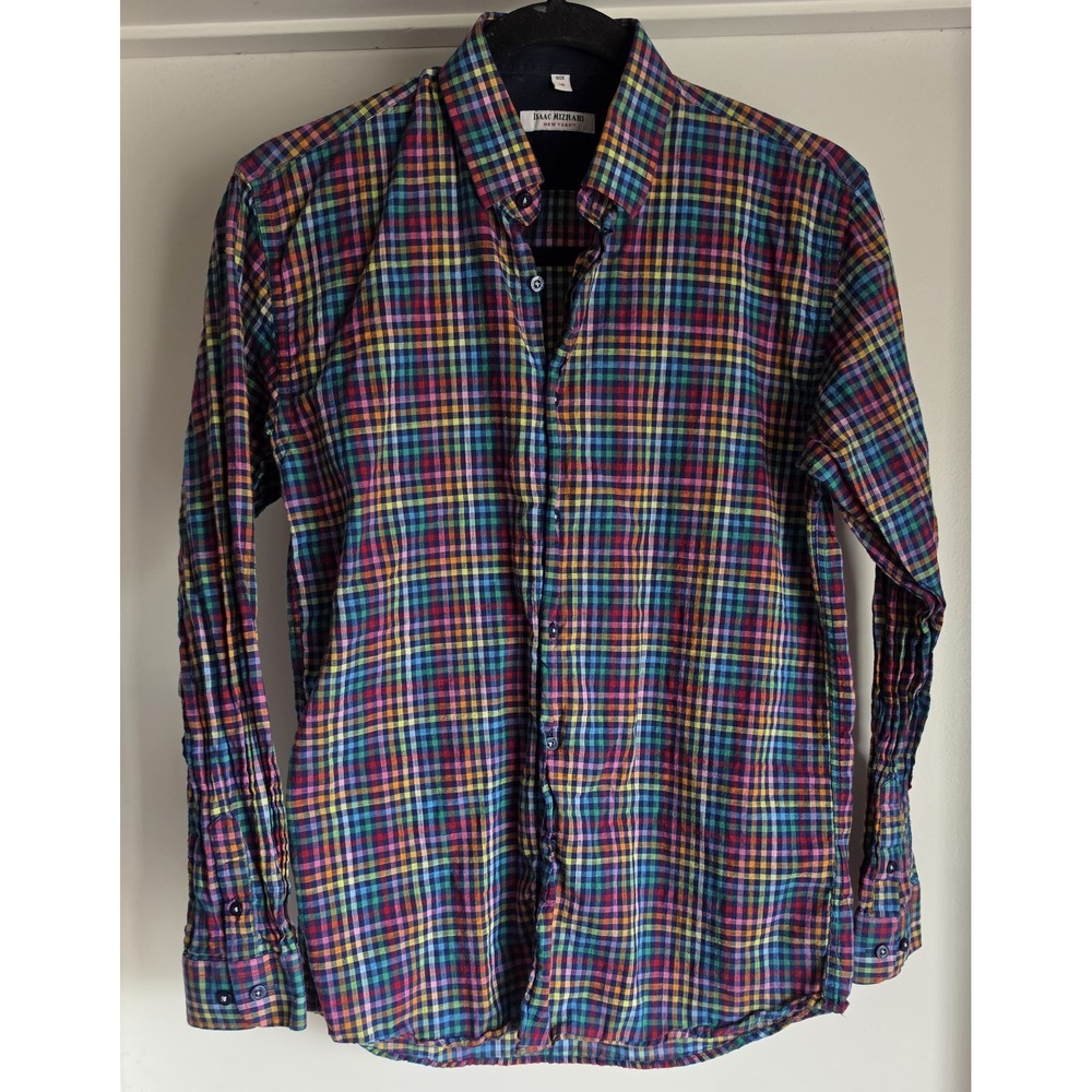 Isaac Mizrahi Button-Down Shirt 16 Boys Plaid Multicolor Cotton Long Sleeve Top